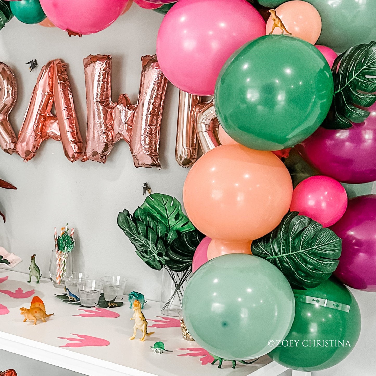 Girl Dino Party Balloon Arch – Pink & Green Balloon Kit for Birthdays & Baby Showers