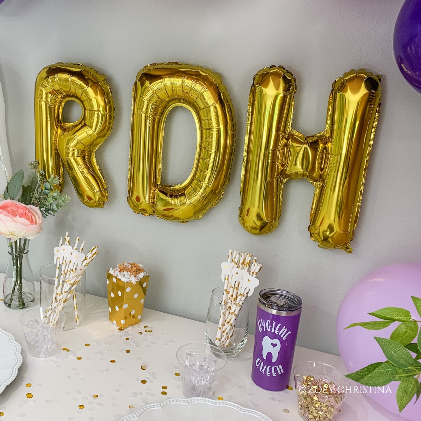 Dental-Themed Party Balloons – "RDH" & "Hygiene Queen" Foil Letter Kit