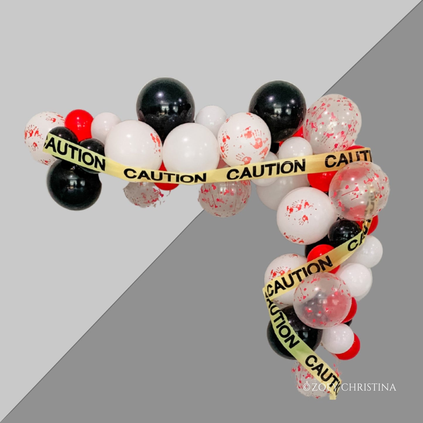 Murder Mystery Balloon Garland – Red, Black & Caution Tape Party Supplies