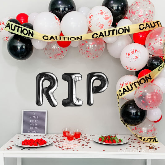 Murder Mystery Balloon Garland β Red, Black & Caution Tape Party Supplies