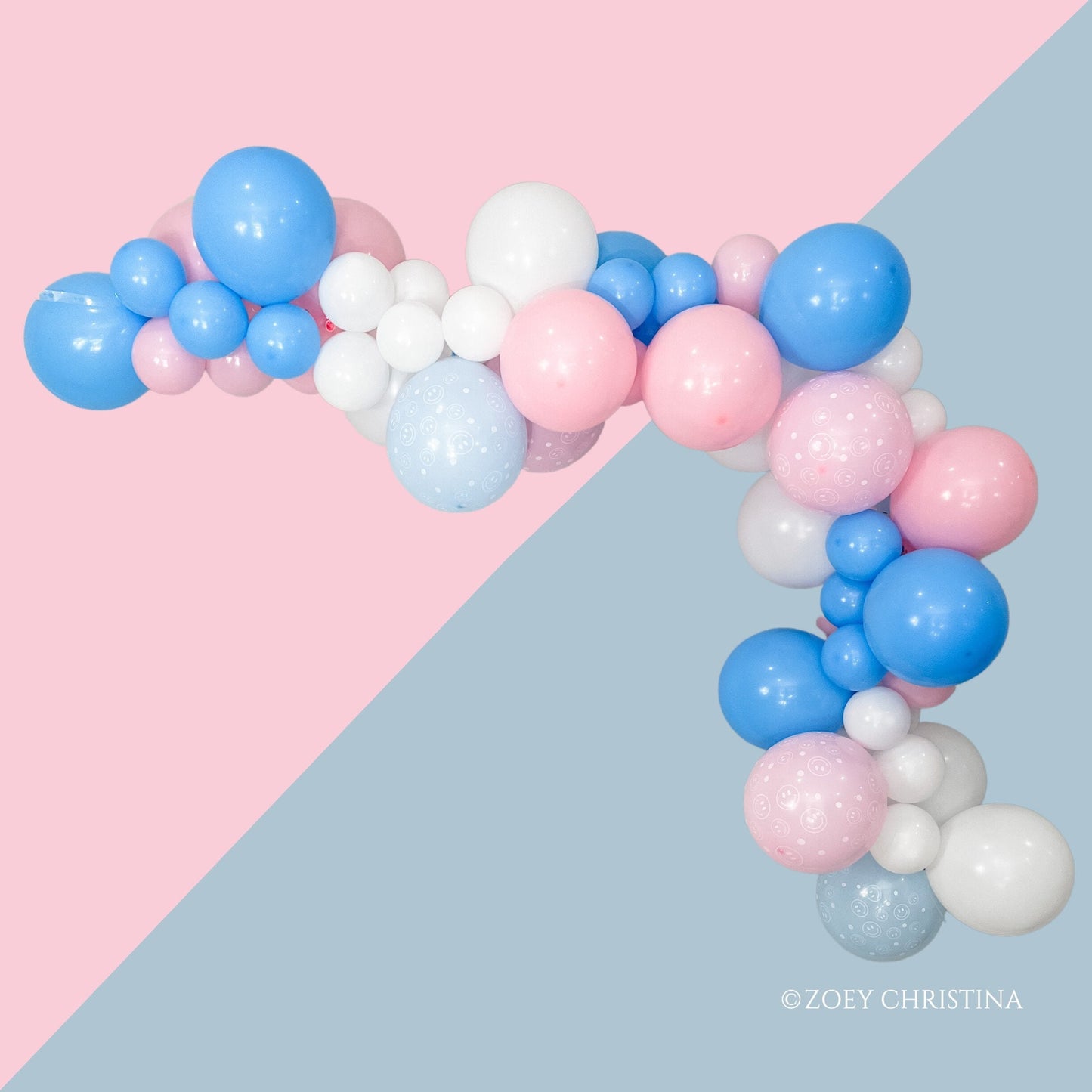 Smiley Gender Reveal Balloon Garland Kit – Pink, Blue & White Baby Shower Decor