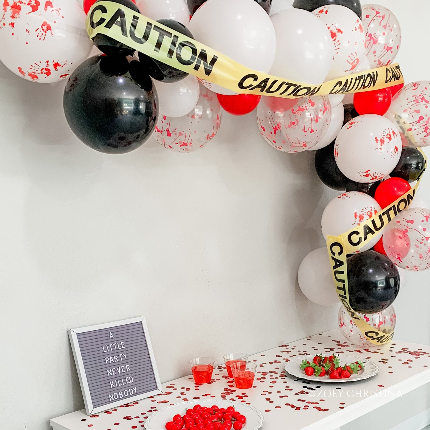 Murder Mystery Balloon Garland – Red, Black & Caution Tape Party Supplies