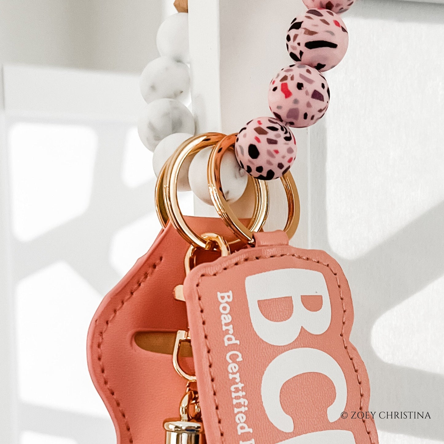 BCBA Keychain – Wristlet Keychain for Board Certified Behavior Analysts (Mint Blue & Pink)
