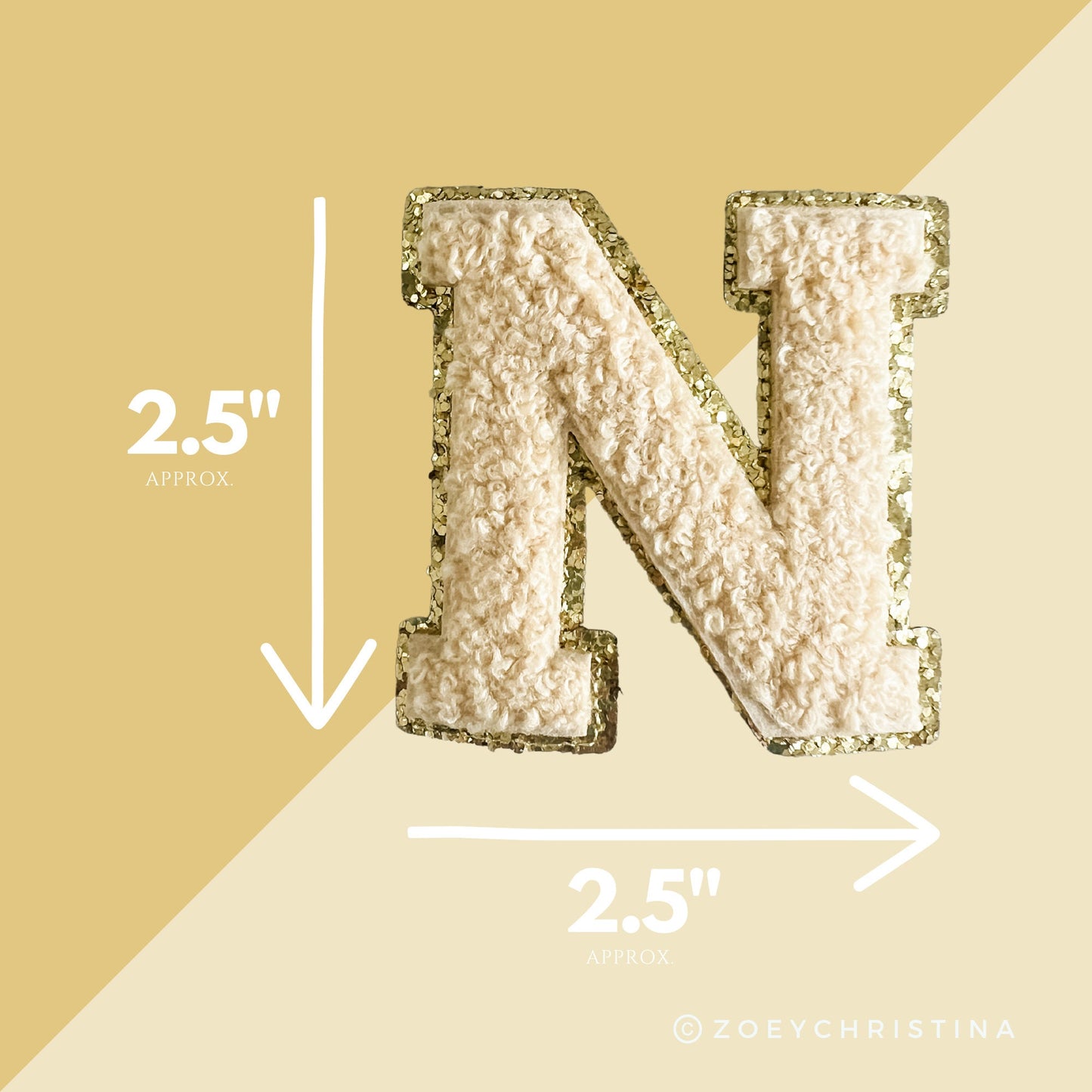 Gold Chenille Letter Patch - 2.5" Self-Adhesive DIY Patches - Perfect for Customizing Bags, Jackets, and More - Initial Name Patches