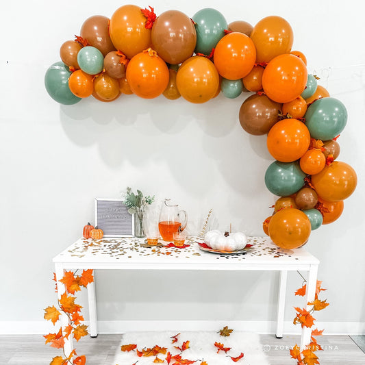 Pumpkin Pie Balloon Garland Kit - Autumn Oranges & Muted Fall Green