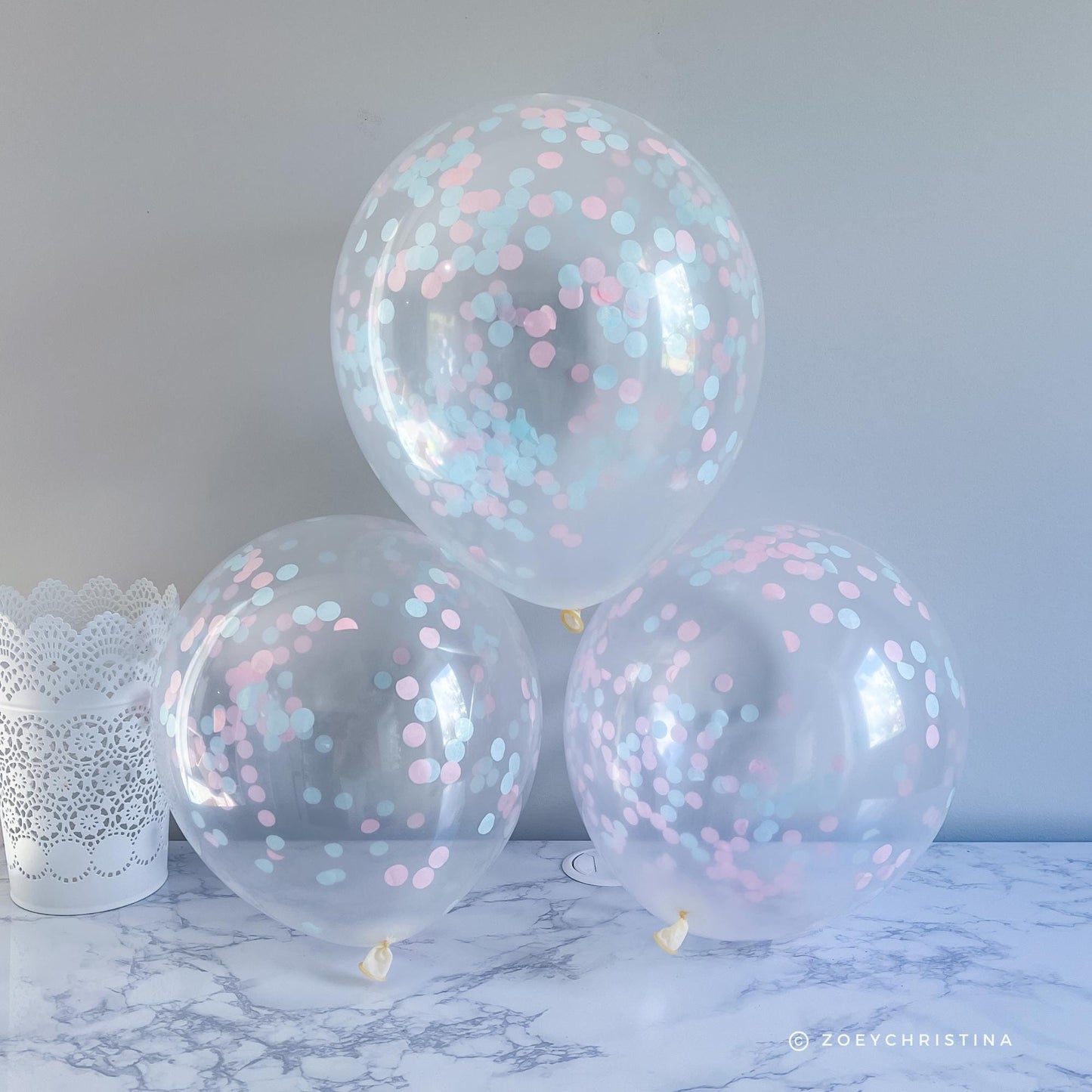 Clear Gender Reveal Confetti Balloon – Light Blue & Light Pink Confetti