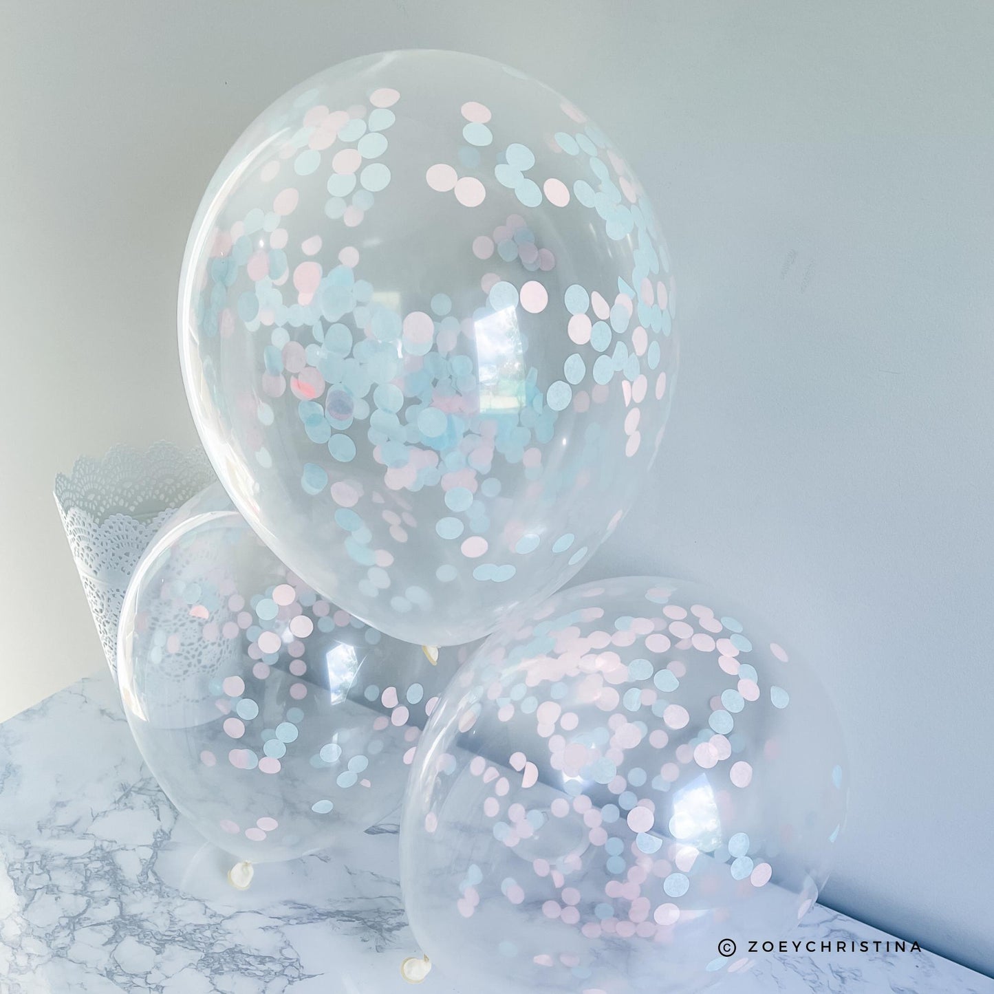 Clear Gender Reveal Confetti Balloon – Light Blue & Light Pink Confetti