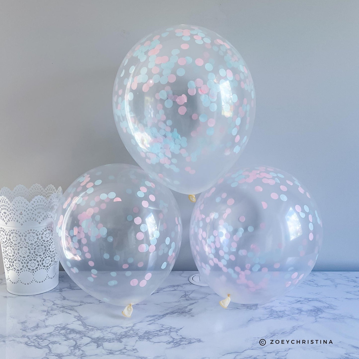 Clear Gender Reveal Confetti Balloon – Light Blue & Light Pink Confetti