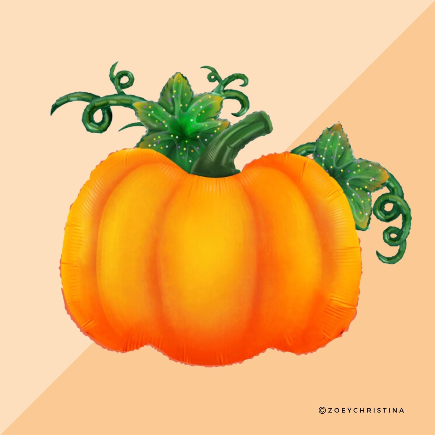 Cute Orange Pumpkin Foil Balloon with Green Stem & Leaves - Fall Party, Harvest