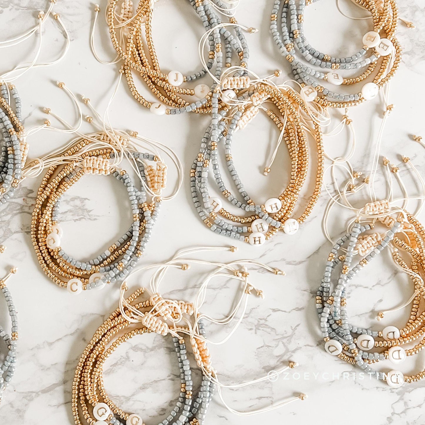 Dainty Initial Bracelet - Blue & Gold Design - Perfect Bridesmaid Gift or Personalized Favor