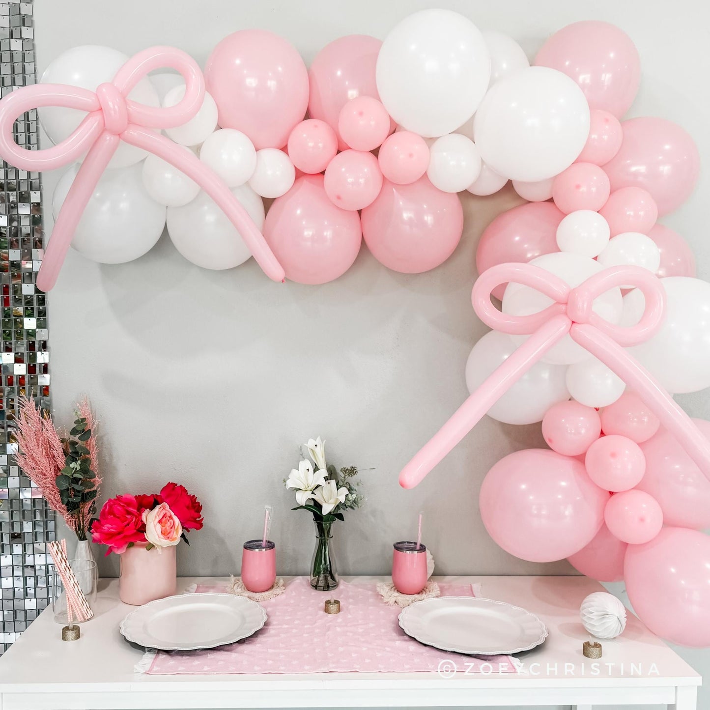 Pink Bow Balloon Garland – Pink & White Balloon Arch Kit for Elegant Parties