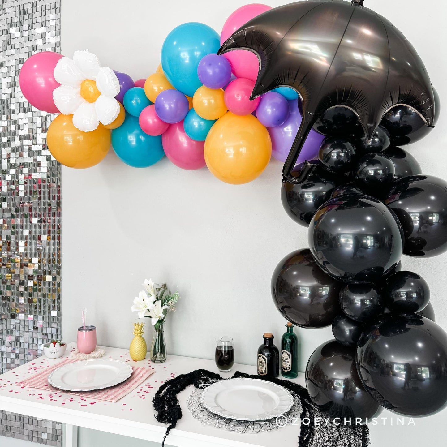 Black Umbrella Foil Balloon – Gothic Wednesday-Inspired Party Decor
