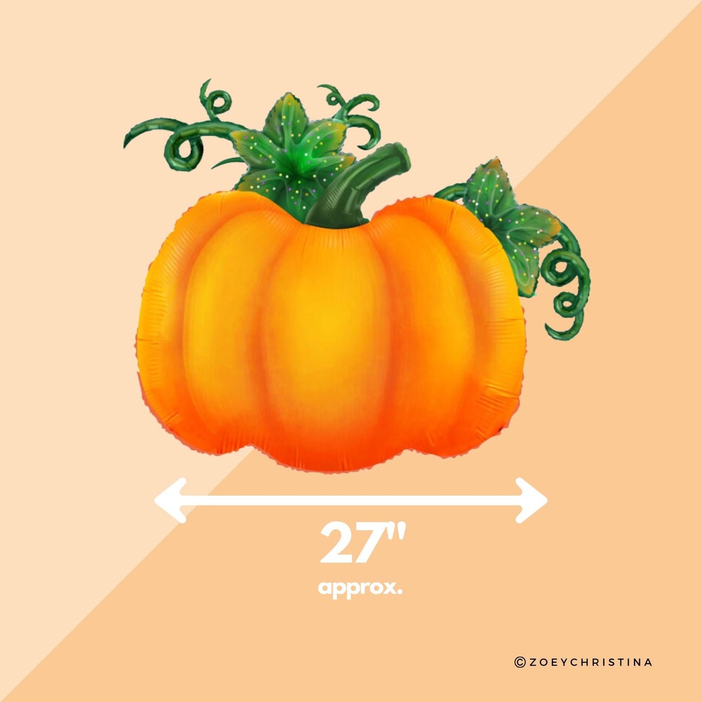 Cute Orange Pumpkin Foil Balloon with Green Stem & Leaves - Fall Party, Harvest