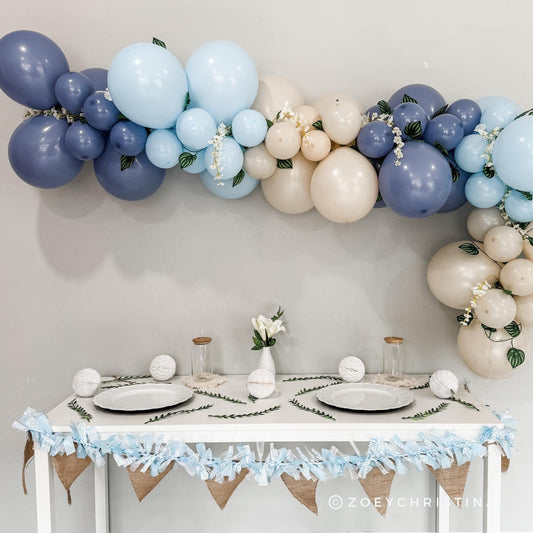 Elegant Dusty Blue Balloon Garland – Minimalist & Boho Baby Shower Decorations