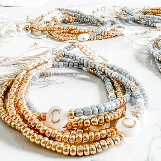 Dainty Initial Bracelet - Blue & Gold Design - Perfect Bridesmaid Gift or Personalized Favor