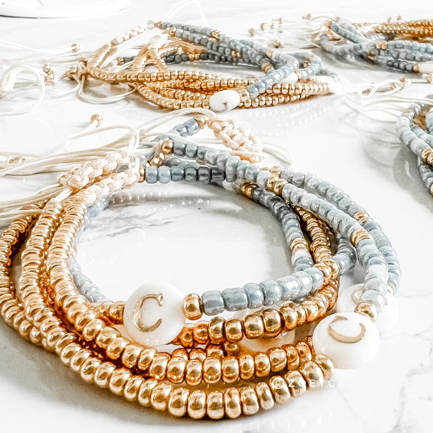 Dainty Initial Bracelet - Blue & Gold Design - Perfect Bridesmaid Gift or Personalized Favor