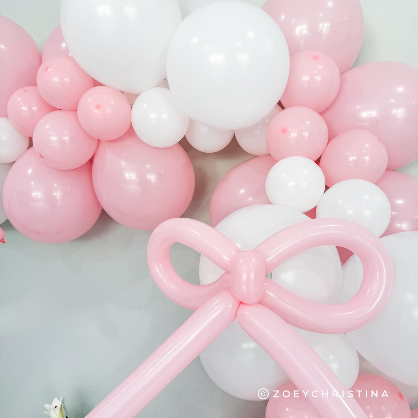 Pink Bow Balloon Garland – Pink & White Balloon Arch Kit for Elegant Parties