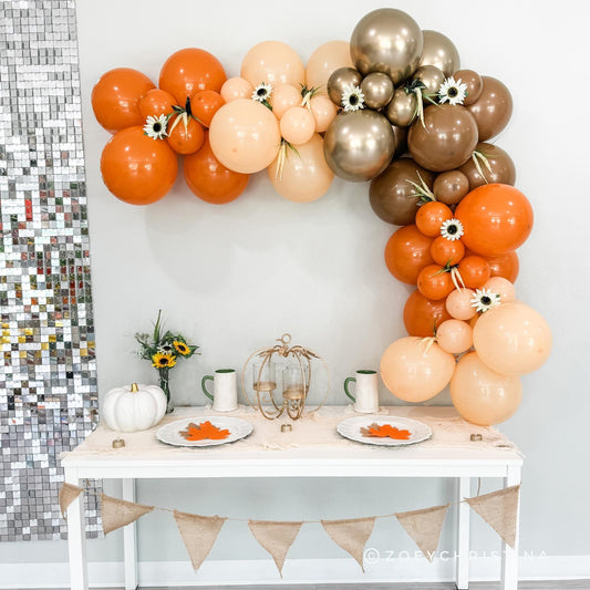 Pumpkin Spice Balloon Garland Kit – Fall-Themed Orange & Gold Party Decor