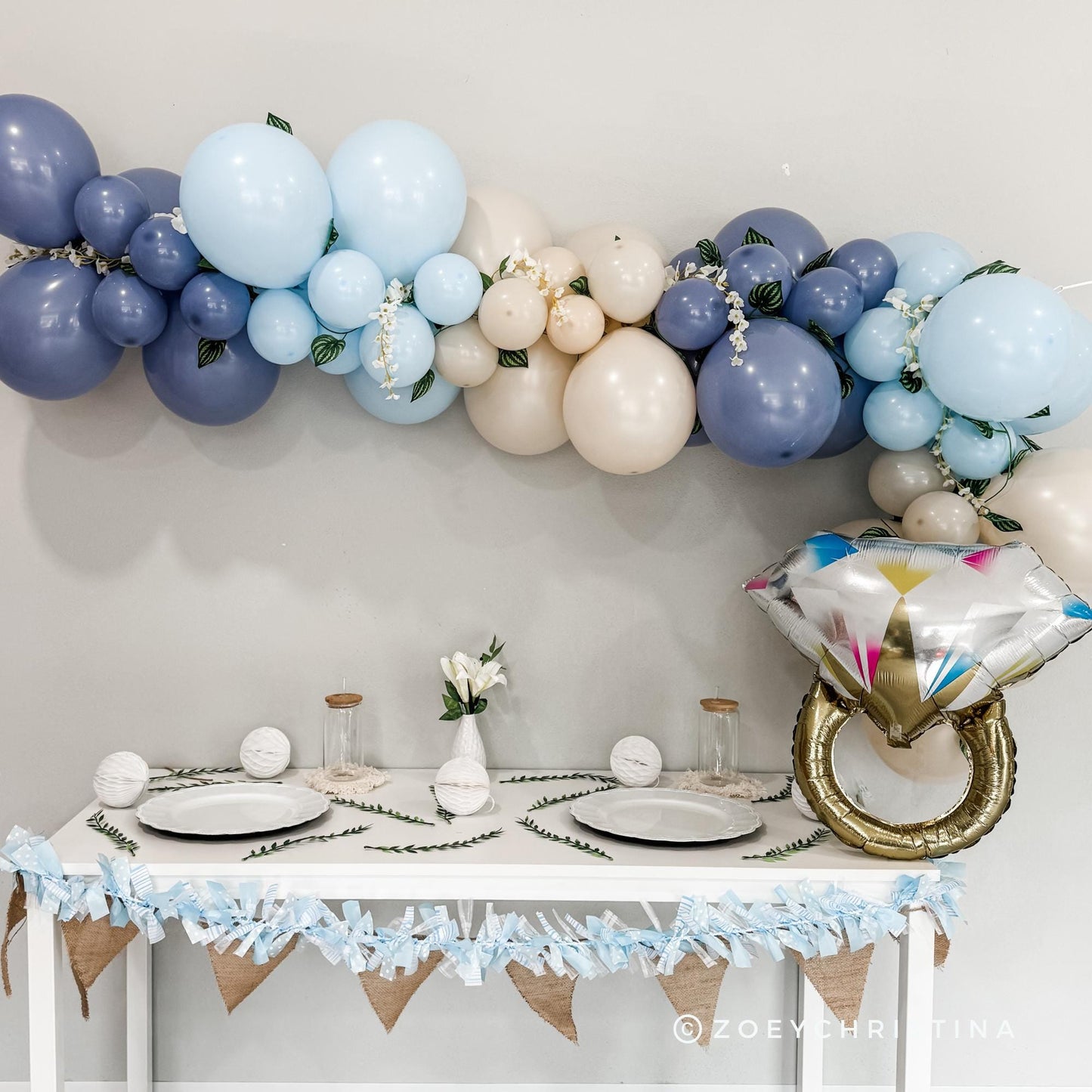 Elegant Dusty Blue Balloon Garland – Minimalist & Boho Baby Shower Decorations