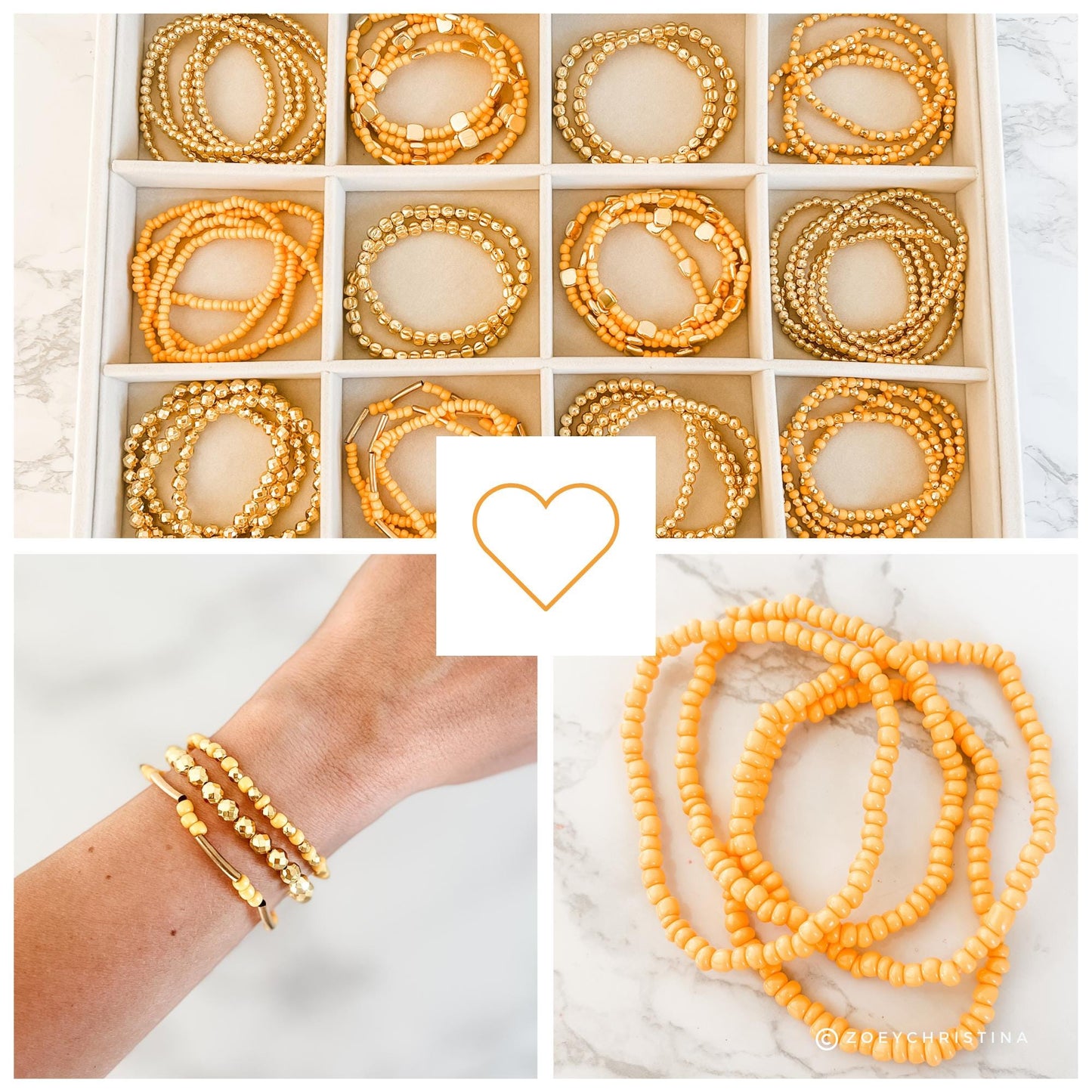 Orange and Gold Bracelet Stackable - Buildable Stacking Bracelet Unique Layered Look