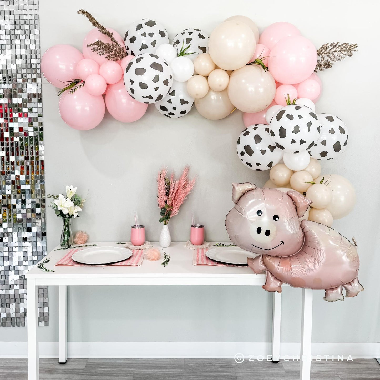 Little Cowgirl Balloon Garland – Pink, Sand & Cowprint Balloons for Western Parties
