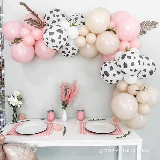 Little Cowgirl Balloon Garland – Pink, Sand & Cowprint Balloons for Western Parties