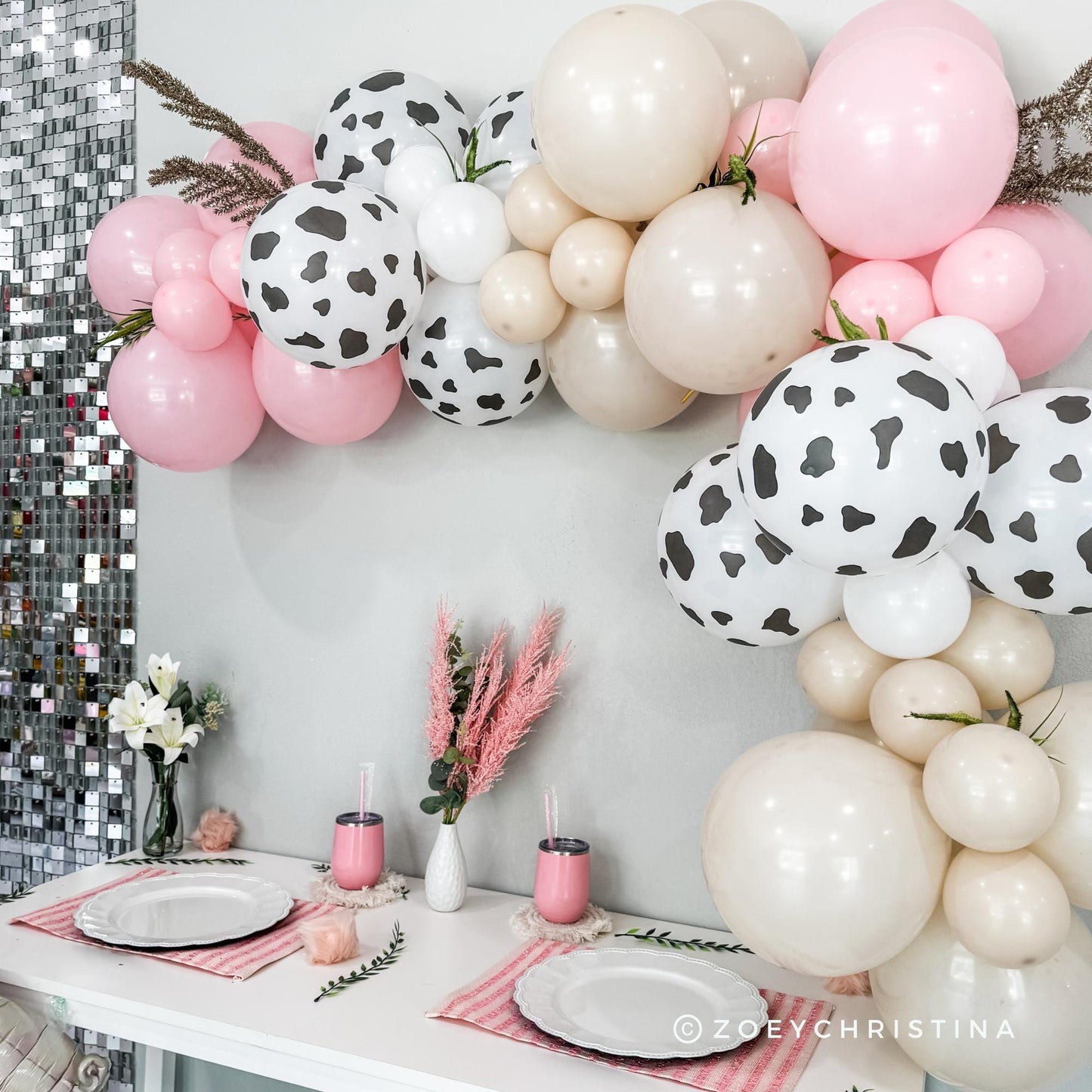 Little Cowgirl Balloon Garland – Pink, Sand & Cowprint Balloons for Western Parties