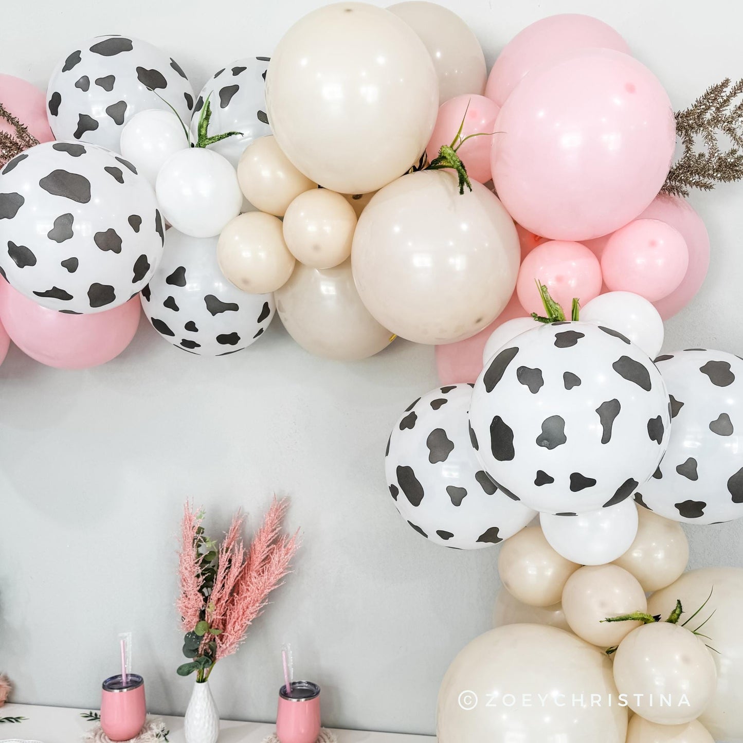 Little Cowgirl Balloon Garland – Pink, Sand & Cowprint Balloons for Western Parties