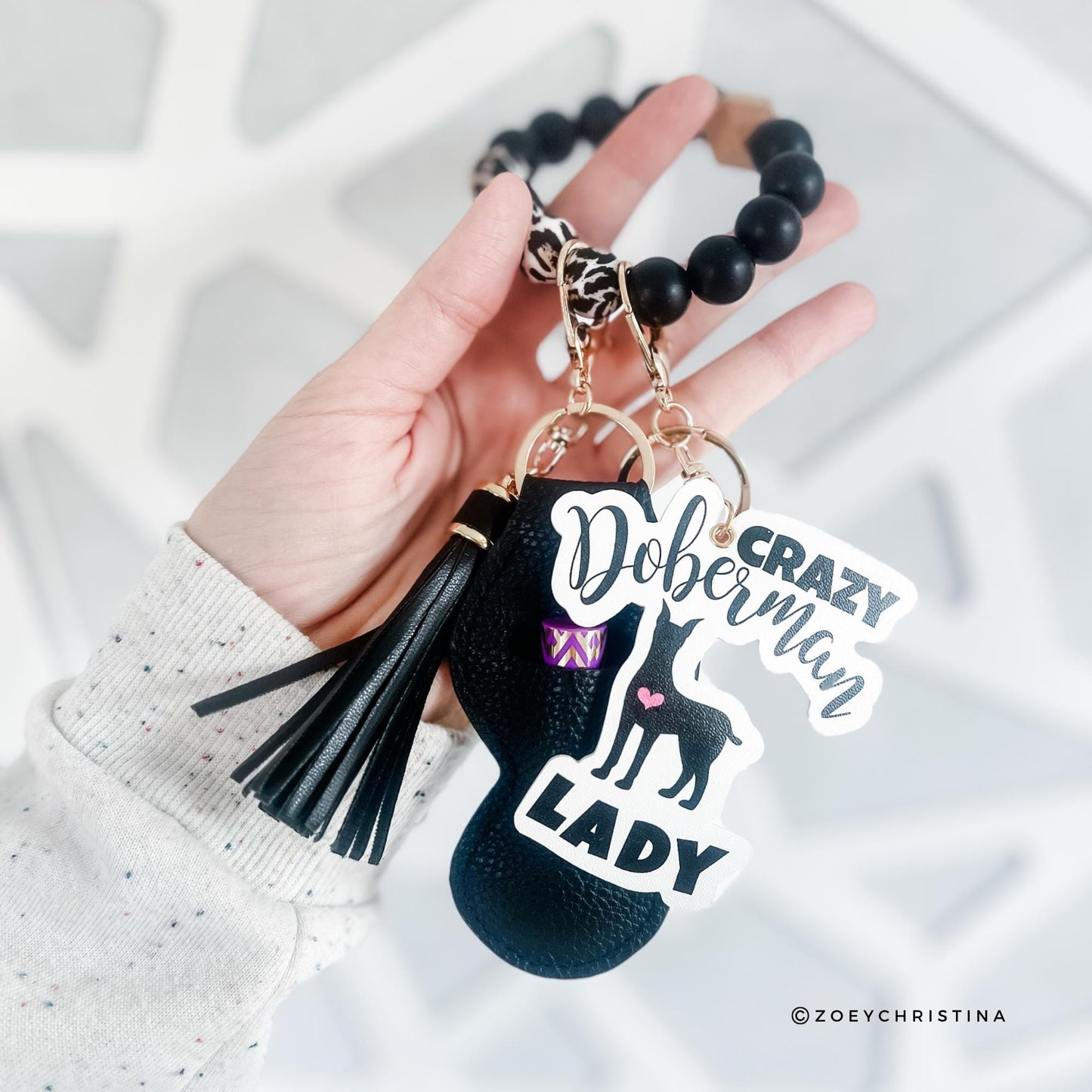 Doberman Mama Keychain – Black Wristlet Keychain for Dog Moms & Pet Lovers