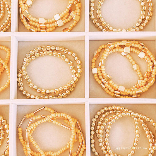 Orange and Gold Bracelet Stackable - Buildable Stacking Bracelet Unique Layered Look