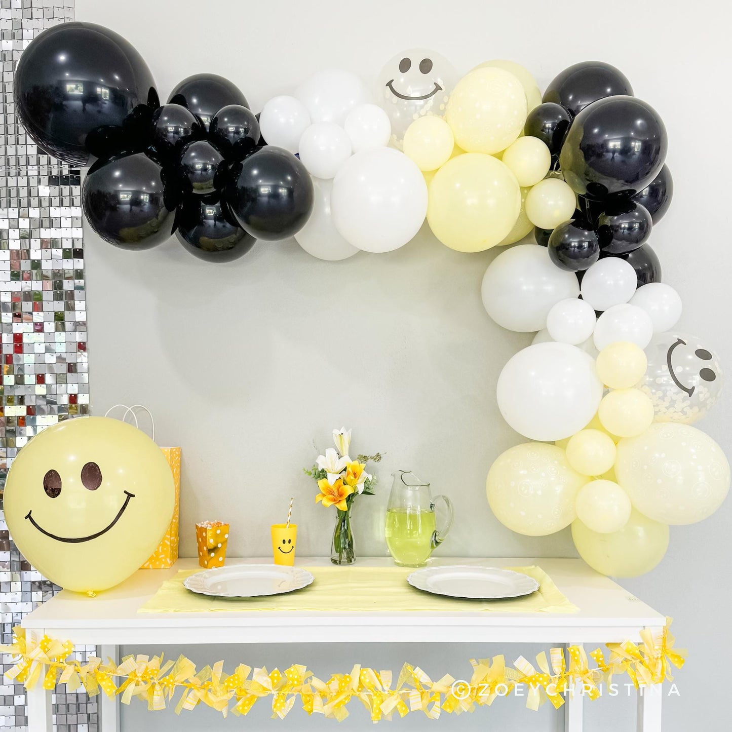 Happy Dude Smiley Balloon Garland – Yellow, White & Black Party Balloon Kit