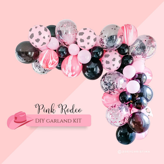 Pink Rodeo Balloon Garland – Black, Pink & Cowprint Western Party Arch Kit