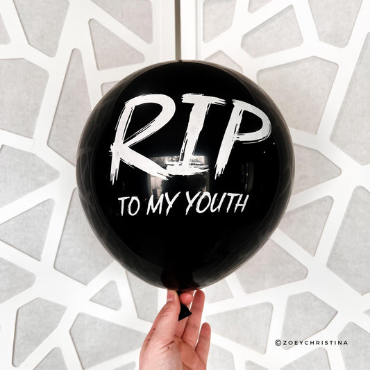 RIP to My Youth Black Latex Balloons – 12” Over-the-Hill & Spooky Birthday Decor