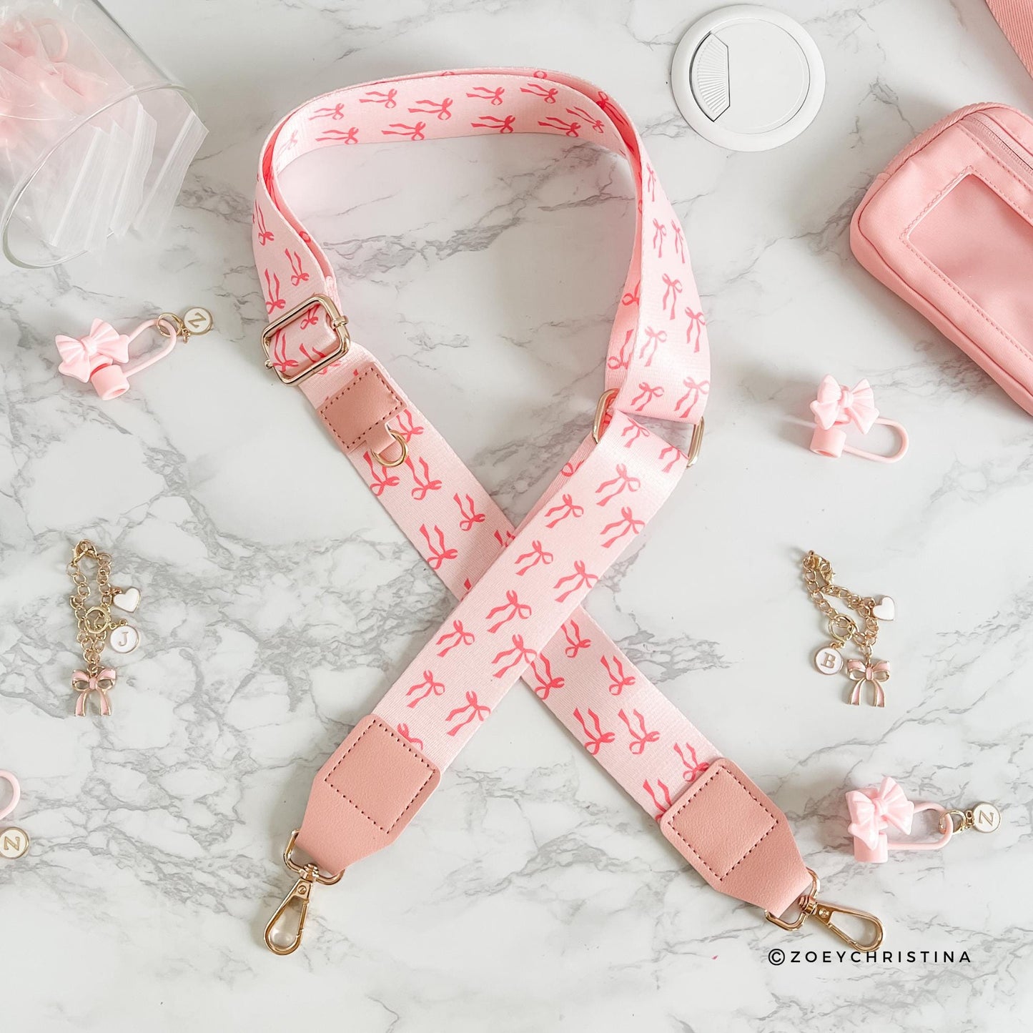 Pink Bow Bag Strap – Adjustable Interchangeable Purse & Tote Accessory
