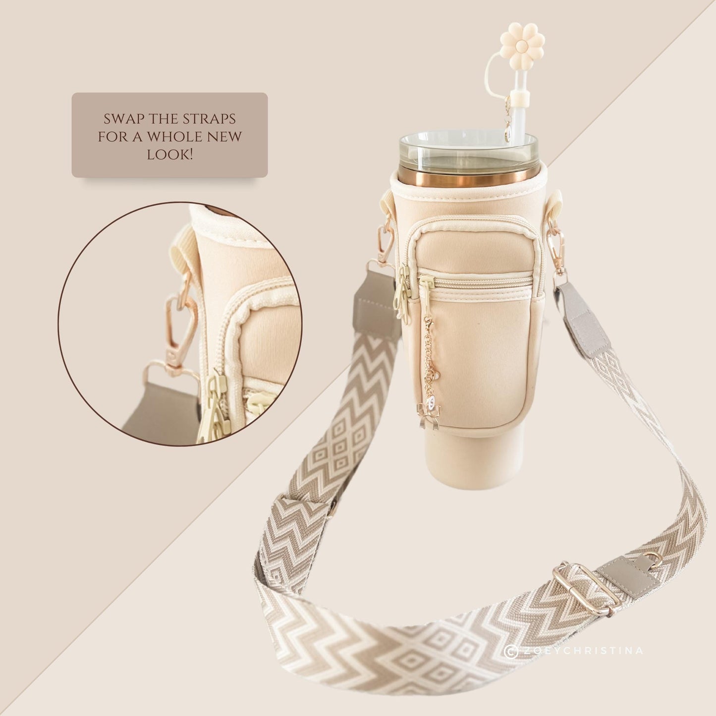 Tumbler Travel Carrier – 40oz Water Bottle Sling Bag with Zipper Pocket & Adjustable Strap