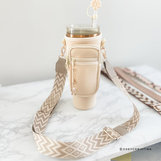 Tumbler Travel Carrier – 40oz Water Bottle Sling Bag with Zipper Pocket & Adjustable Strap