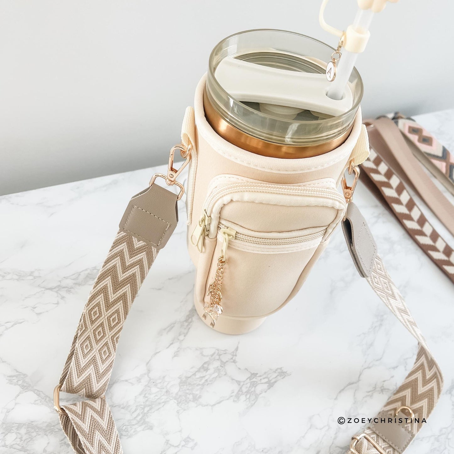 Tumbler Travel Carrier – 40oz Water Bottle Sling Bag with Zipper Pocket & Adjustable Strap