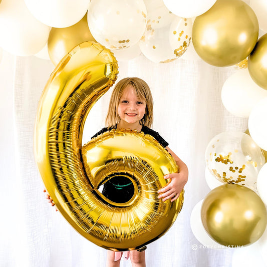 Jumbo Gold Foil Number Balloons (0–9) – Custom Age & Year Party Decor