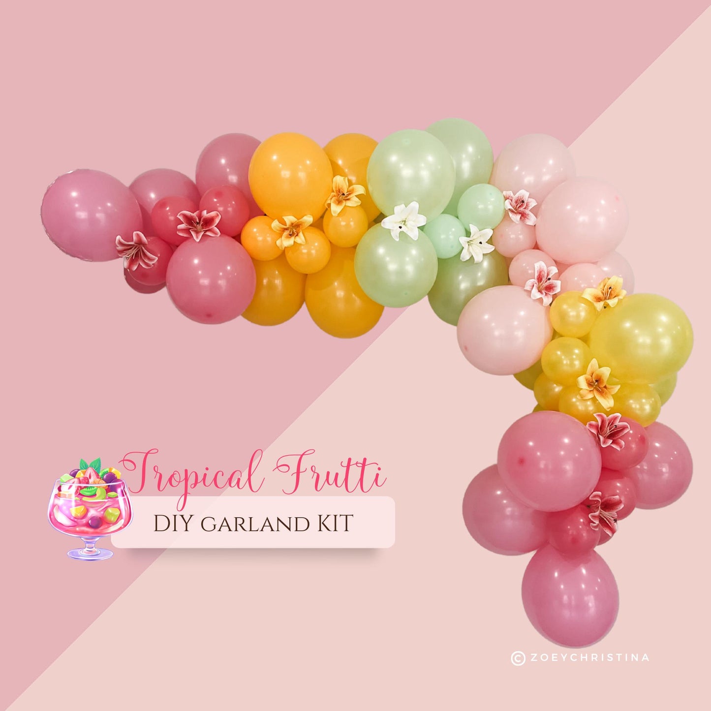 Vibrant Tropical Balloon Arch – Luau, Beach, Summer & Fruit-Themed Party Decor Palm Springs