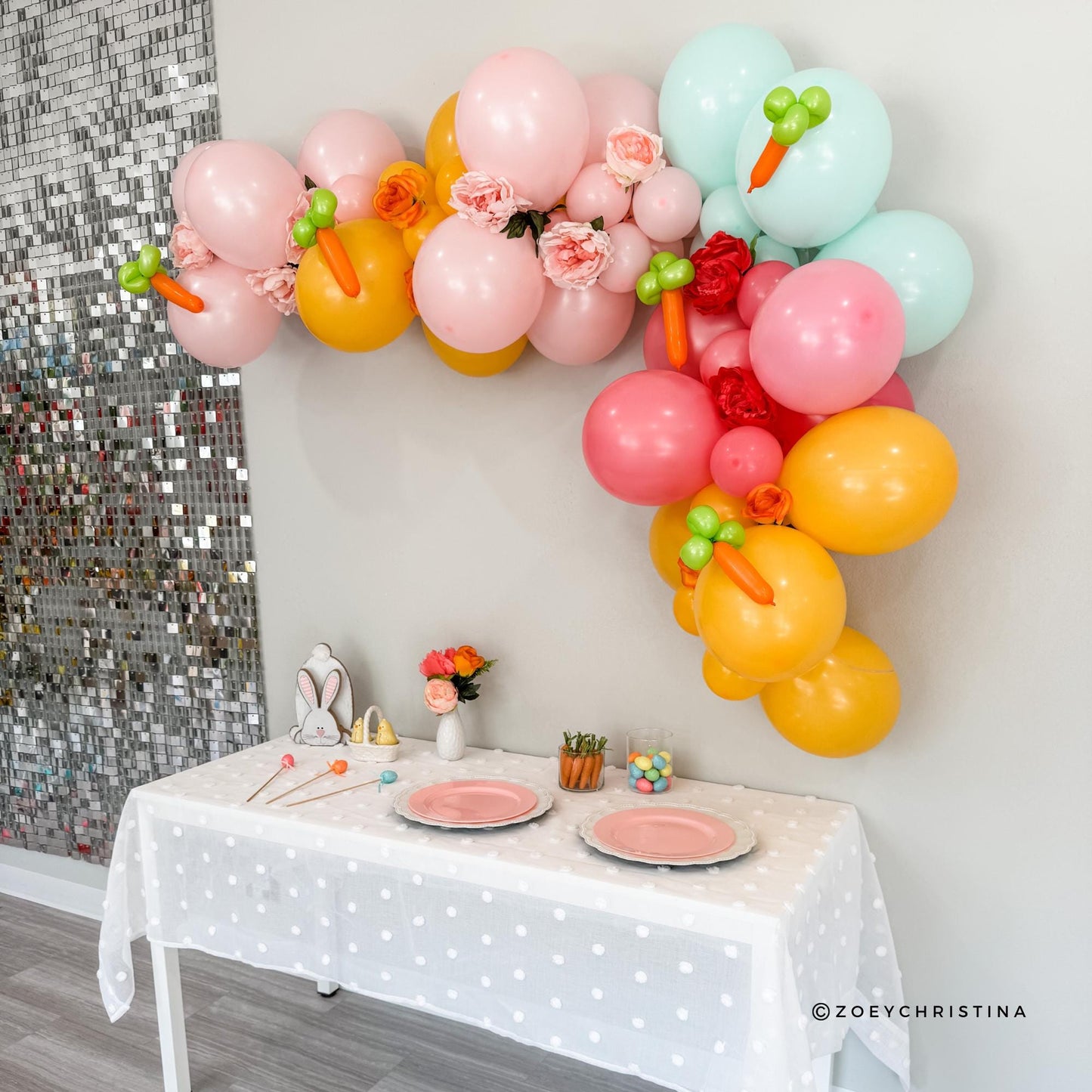 Spring-Themed Balloon Garland – Pink, Blue & Orange Easter Decor