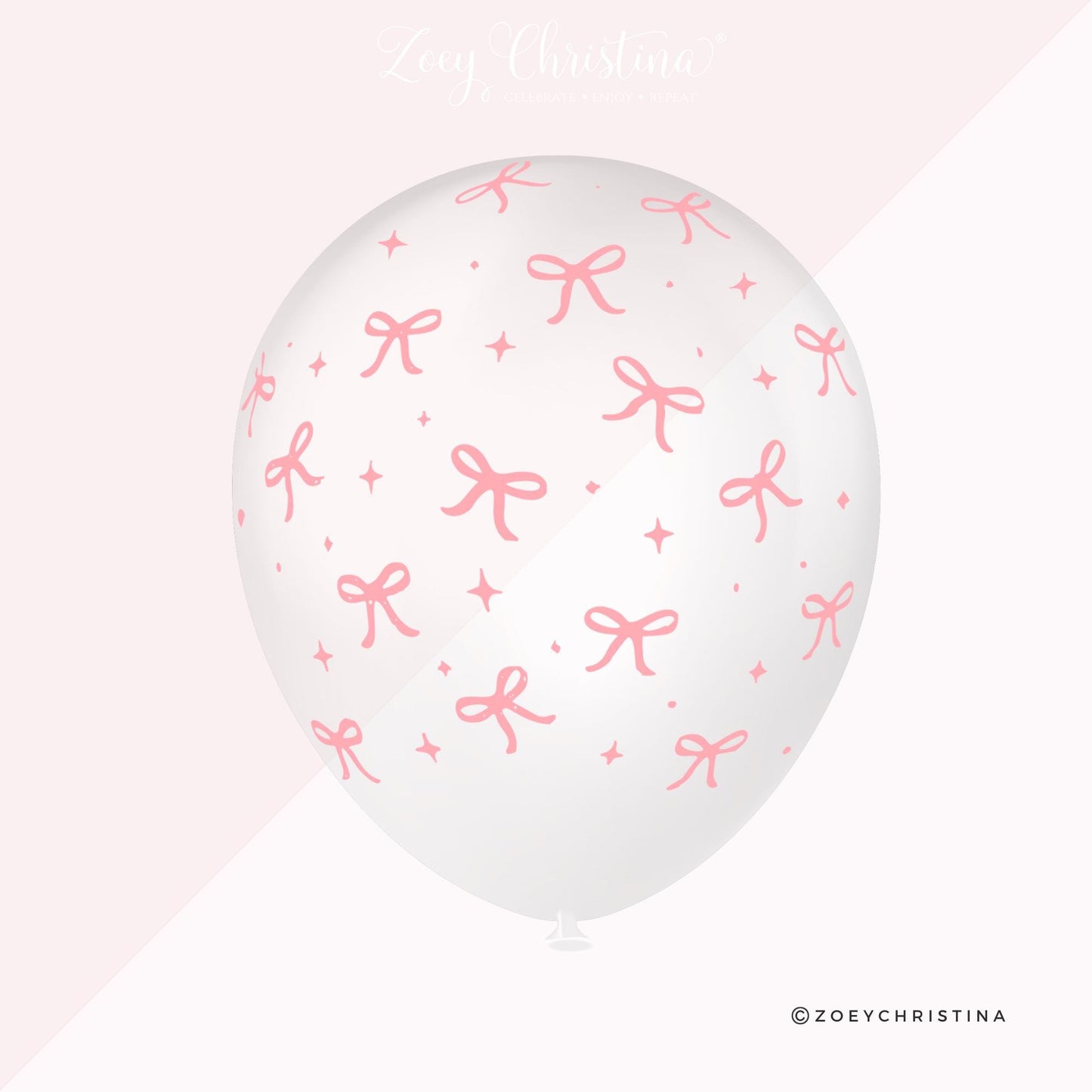 Pink Bow Birthday Party Latex Balloons - Clear with Pink Balloon with Bows - Trendy Pink Bow Inspired Party Decor for Birthdays, Baby Shower