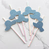 Seashells and Wedding Bells, Coastal Glam Paper Straws, Seashells & Blue Glitter Sun Hats | Beach Bridal Shower and Summer Party Decor