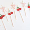 Cherry Pink Bow Paper Straws – Party Straw Drink Stirrers Cherry on top | Girly Birthday, Bachelorette and Sweet Theme Decor