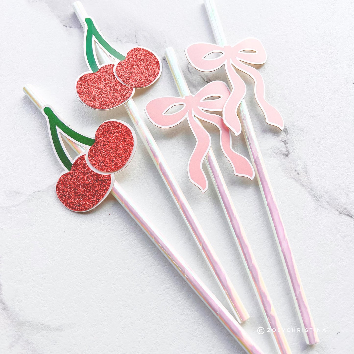 Cherry Pink Bow Paper Straws – Party Straw Drink Stirrers Cherry on top | Girly Birthday, Bachelorette and Sweet Theme Decor