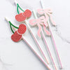 Cherry Pink Bow Paper Straws – Party Straw Drink Stirrers Cherry on top | Girly Birthday, Bachelorette and Sweet Theme Decor