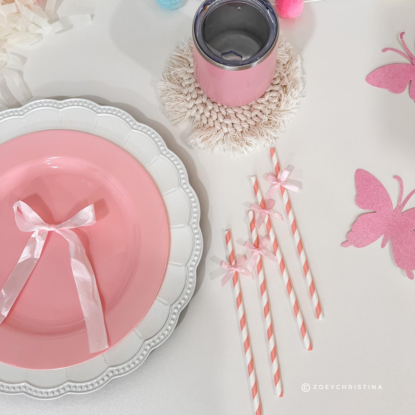 Pink Bow Party Paper Straws Stirrers – Ballet Girly Birthday Decorations, Bachelorette and Sweet Theme Decor