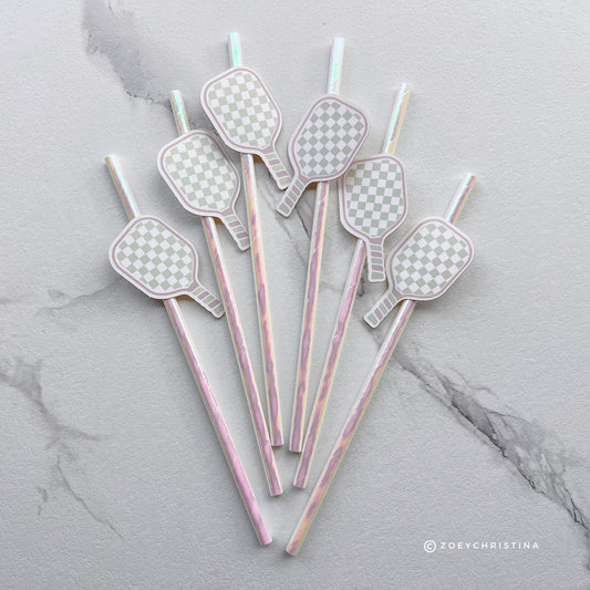 Pickleball Paper decorations Drinking Straws – Pickle ball team Paddle Ball Drink Stirrers | Sports Sporty Girly Birthday party decor