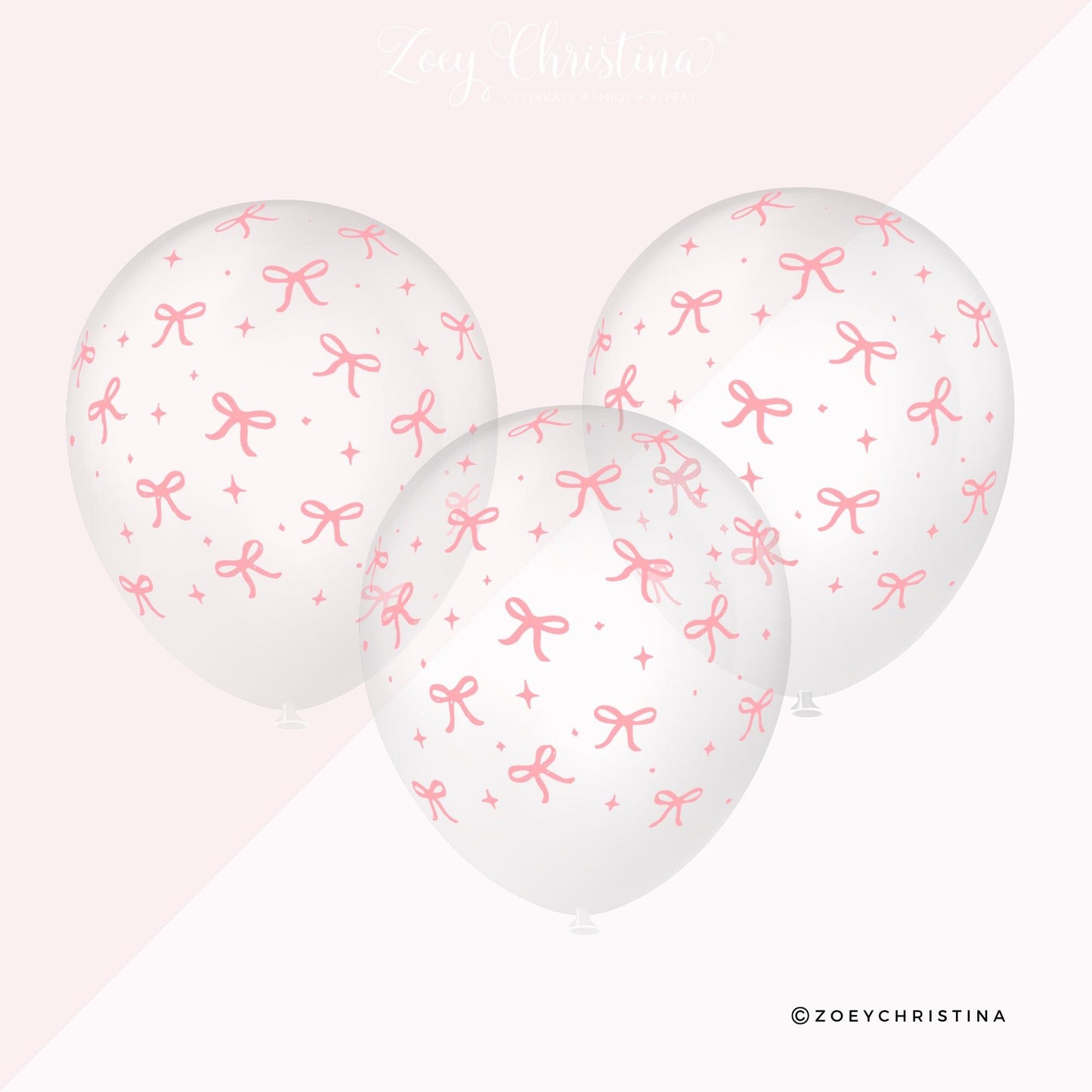 Pink Bow Birthday Party Latex Balloons - Clear with Pink Balloon with Bows - Trendy Pink Bow Inspired Party Decor for Birthdays, Baby Shower