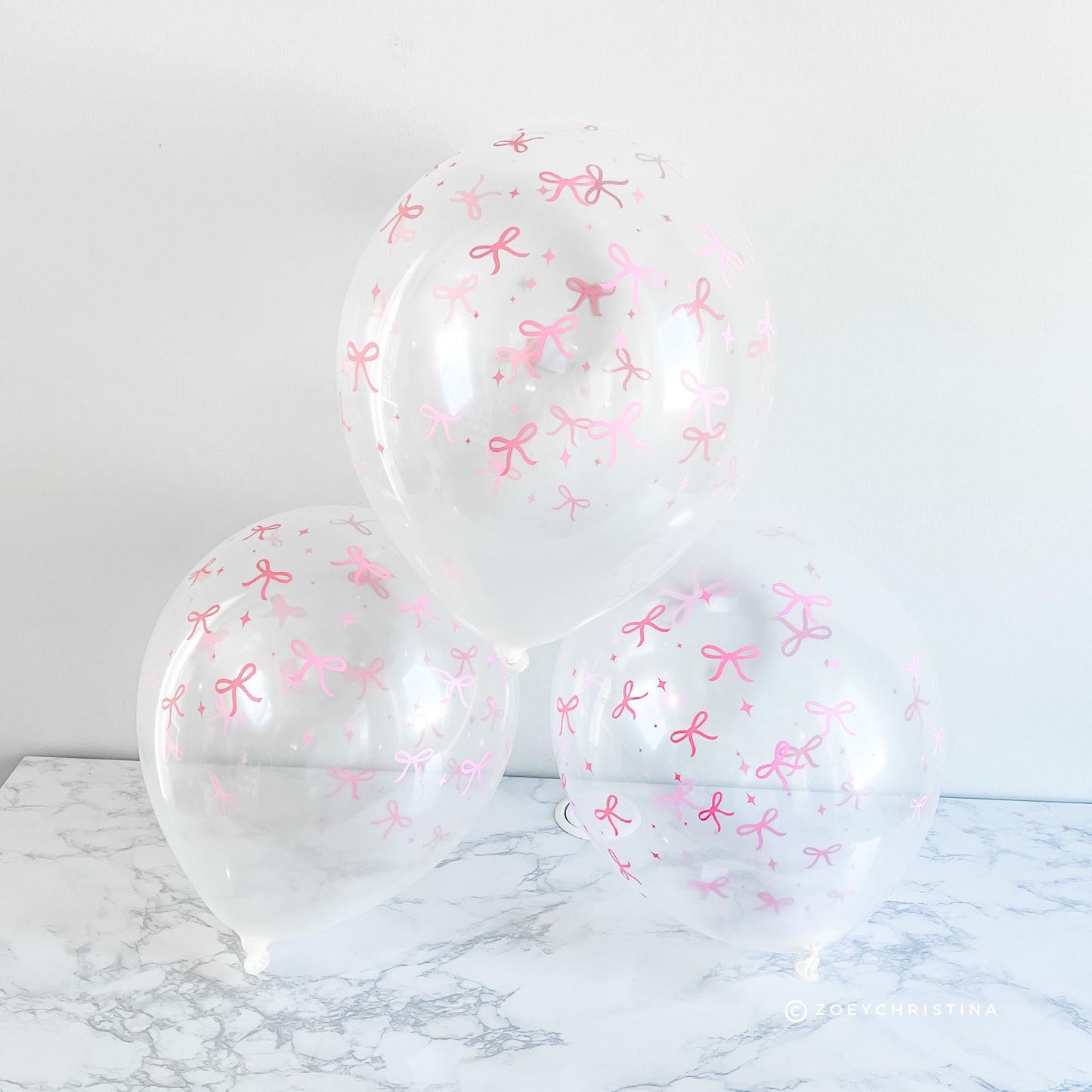Pink Bow Birthday Party Latex Balloons - Clear with Pink Balloon with Bows - Trendy Pink Bow Inspired Party Decor for Birthdays, Baby Shower