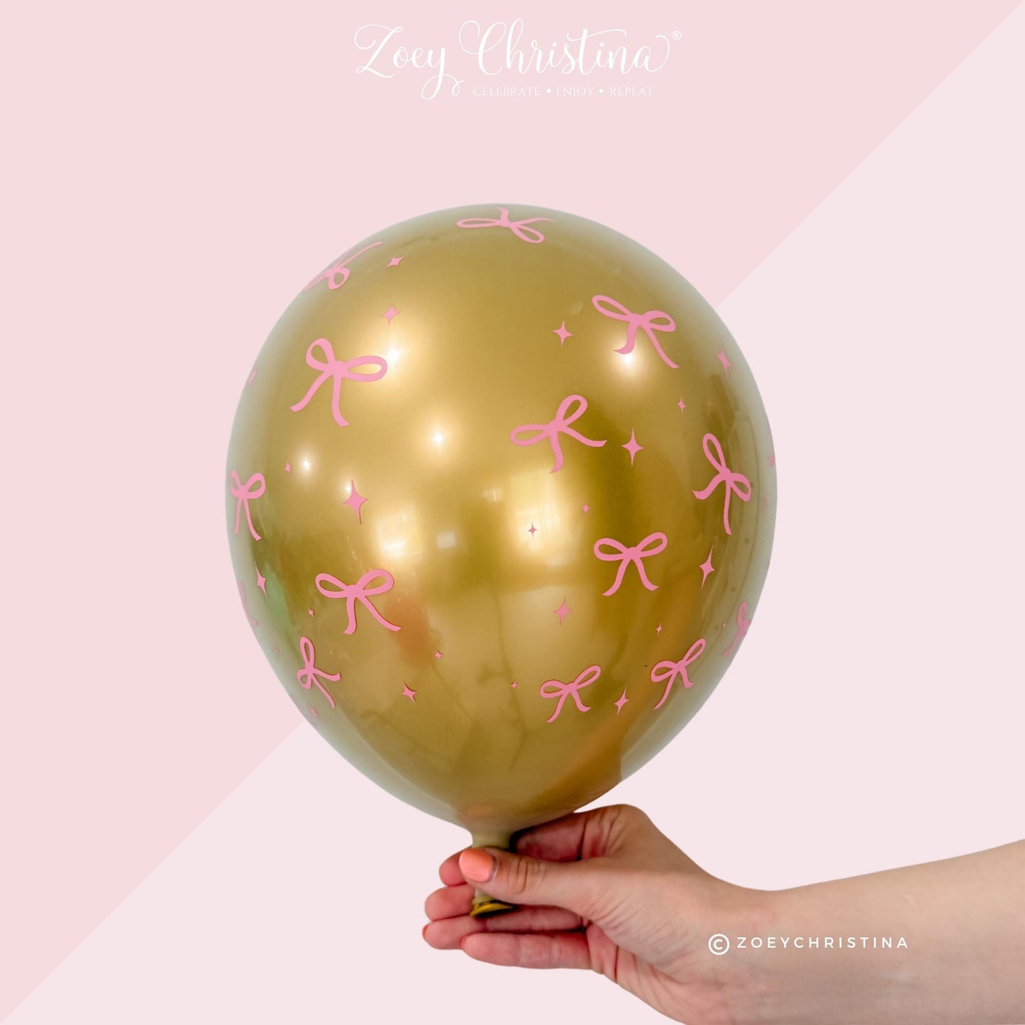 Pink Bow Birthday Party Latex Balloons - Clear with Pink Balloon with Bows - Trendy Pink Bow Inspired Party Decor for Birthdays, Baby Shower